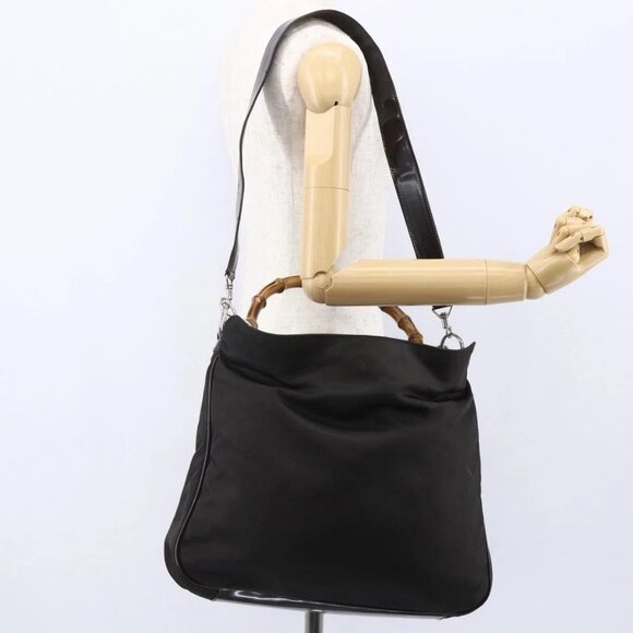GUCCI Bamboo Hand Bag Nylon 2way Brown Silver 001 2123 1577 Auth 148948 - Picture 14 of 16